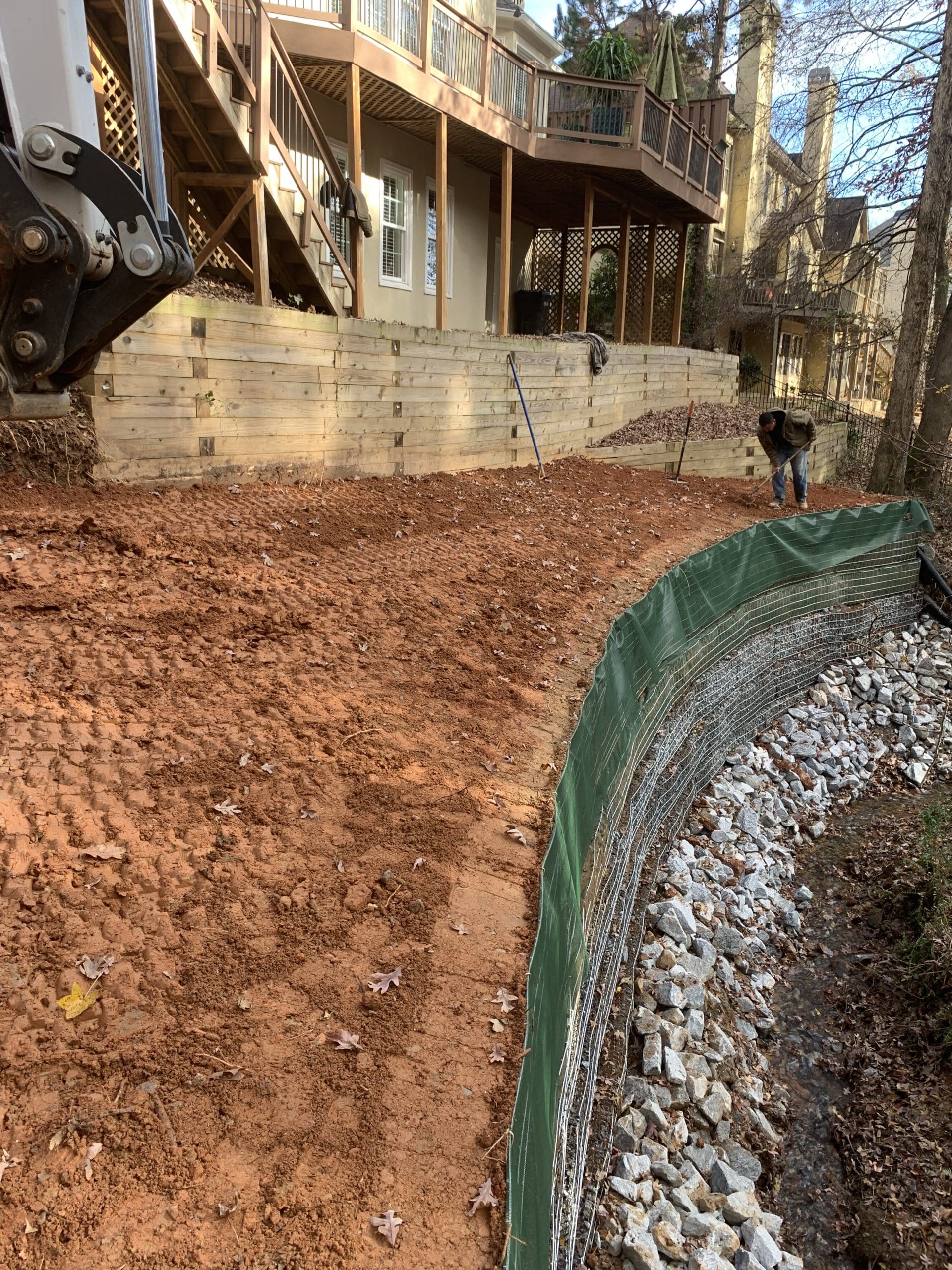 DNR Approved Creek bank stabilization with soil baskets Johns Creek GA two