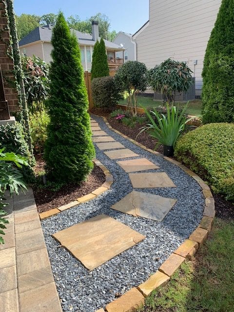 Slate Chip path with Crab Orchard steppers _ trim